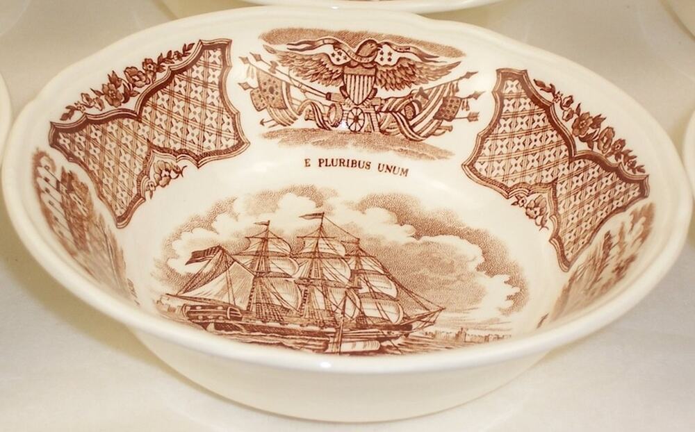 Alfred Meakin Fair Winds Brown Transferware Bowls 8-Pieces USS Portsmouth 5.5"